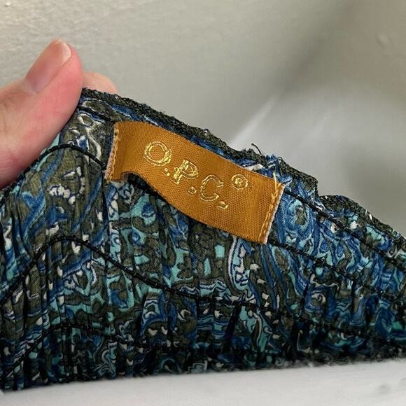 OPC Dress XS/S Womens Paisley Blue Bell Sleeve Smocked Pleated Boho A-Line Green - Picture 7 of 9